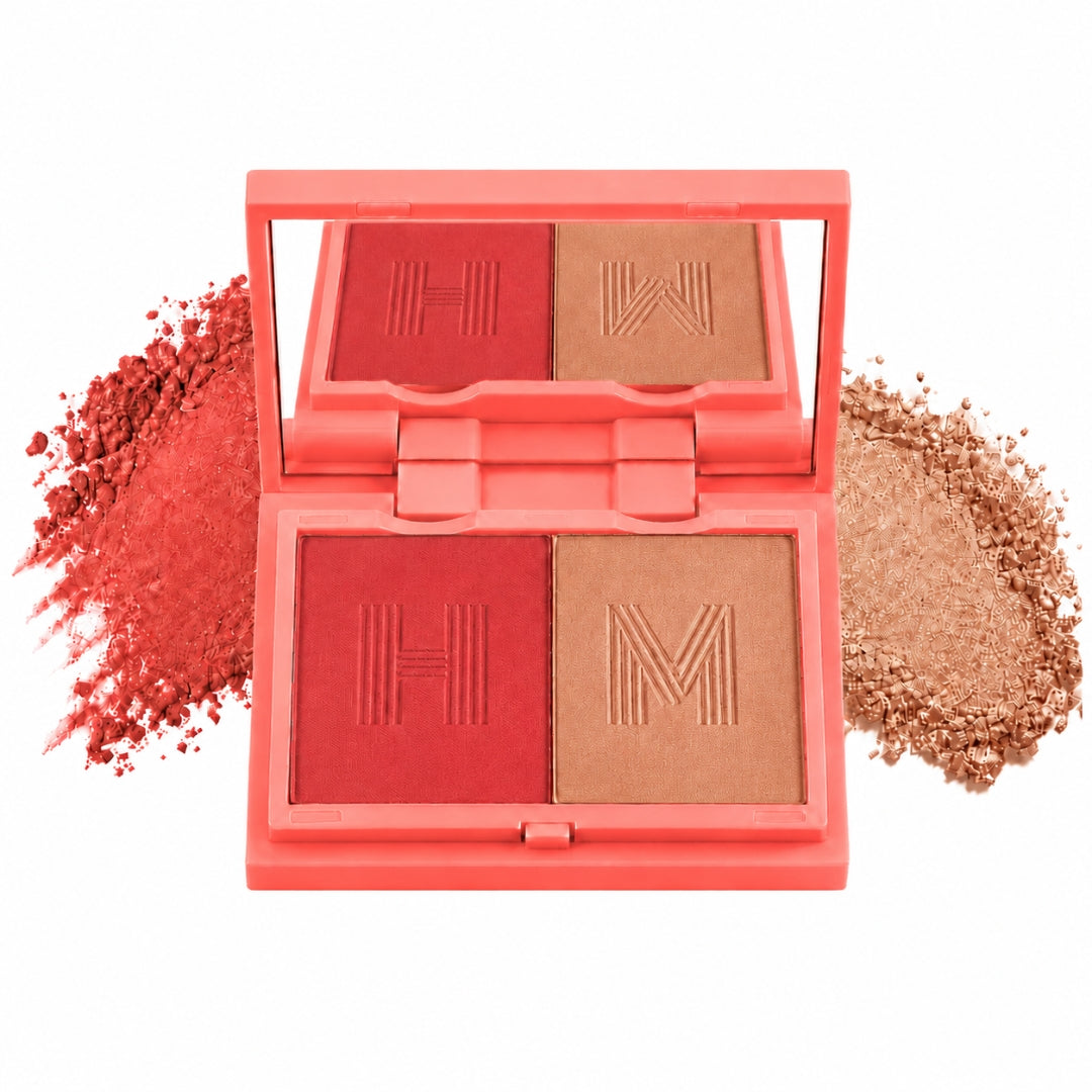 Blush + Brighten Highlighter Duo | Lightweight Mineral Blush Shimmer Glow Powder Palette