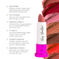 Lipstick with color swatches and product features on a white background
