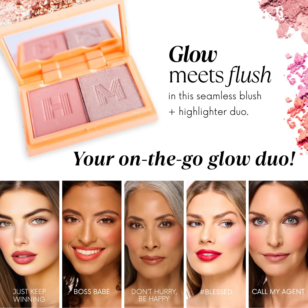 Blush + Brighten Highlighter Duo | Lightweight Mineral Blush Shimmer Glow Powder Palette