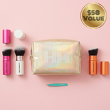 All the Tools | Retractable Foundation, Powder and Blush Brush, Tweezer & Glam Bag