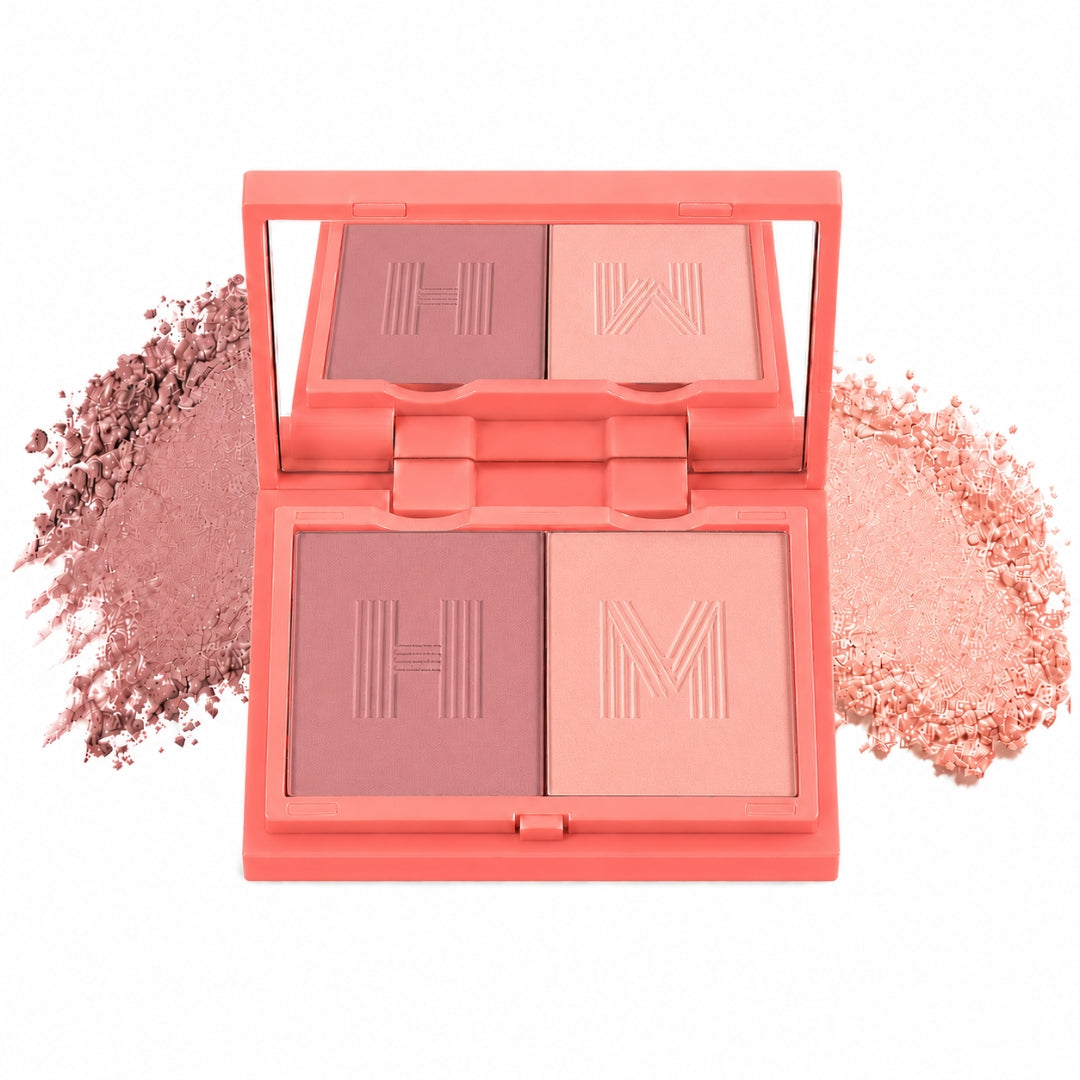 Blush + Brighten Highlighter Duo | Lightweight Mineral Blush Shimmer Glow Powder Palette