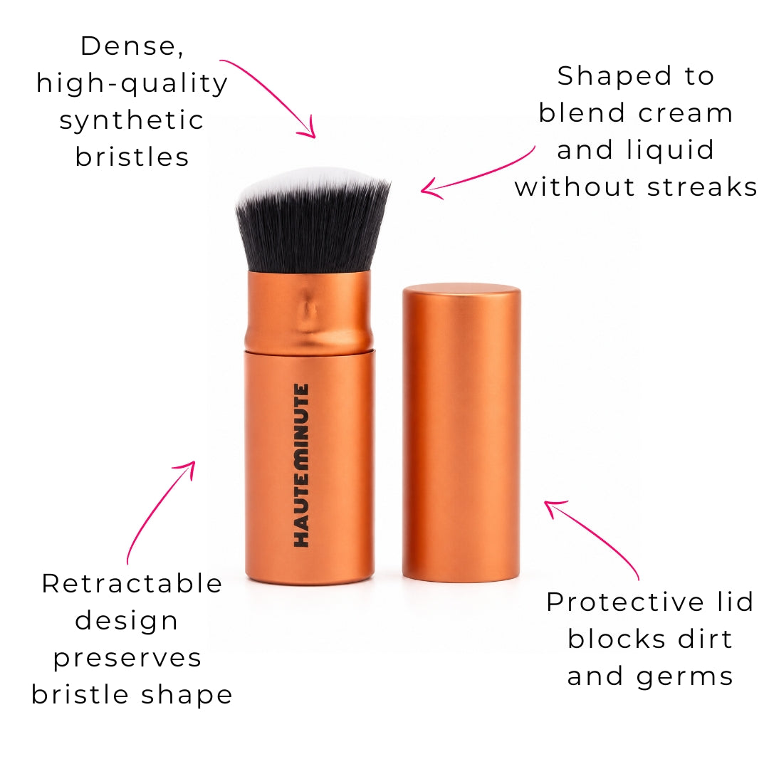 Glamstick Retractable Brush | Travel Foundation Blush Powder Brush Liquid Cream – Vegan Bristles